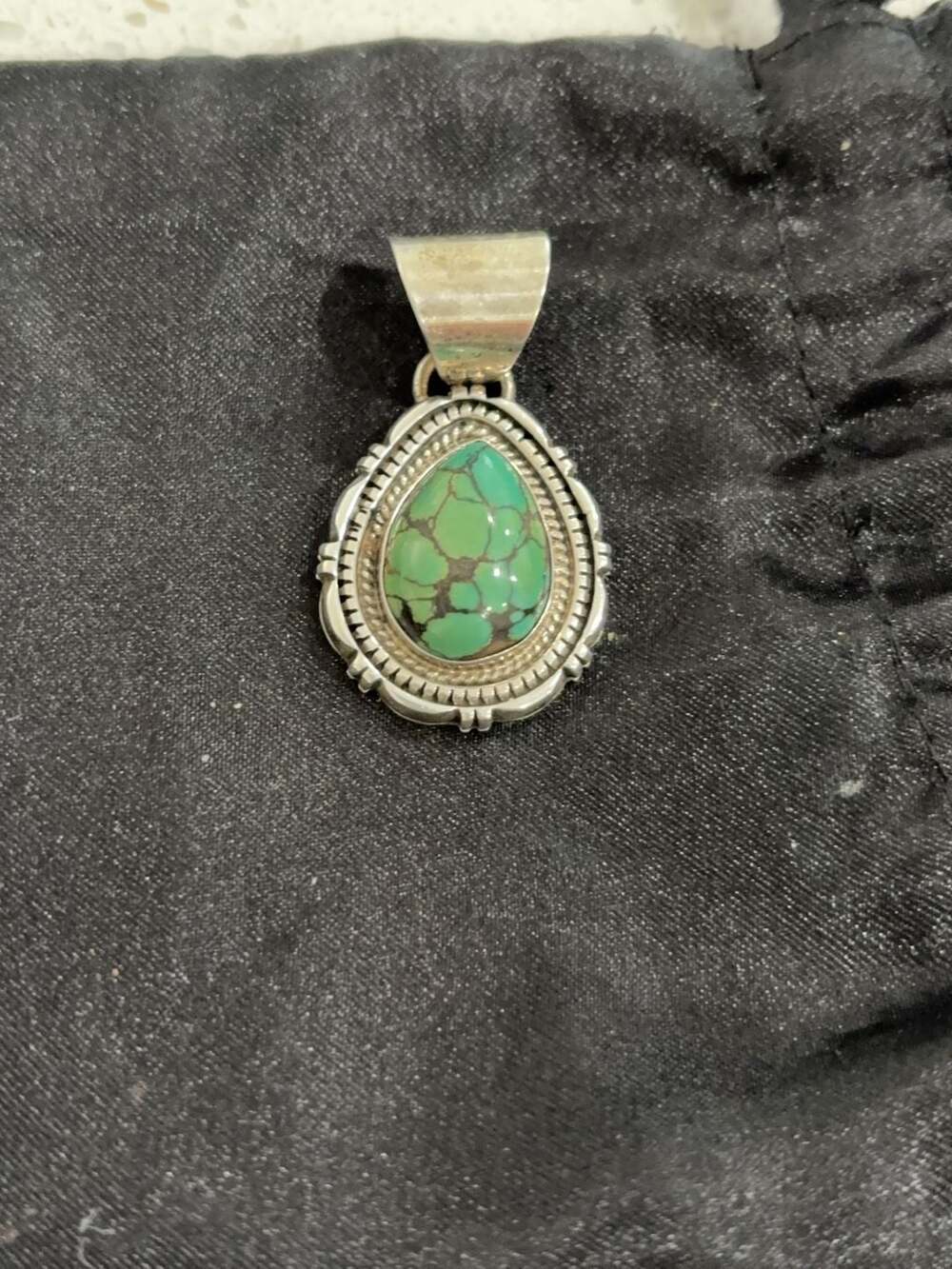 Artie Yellowhorse Sterling Silver and Turquoise Teardrop Pendant